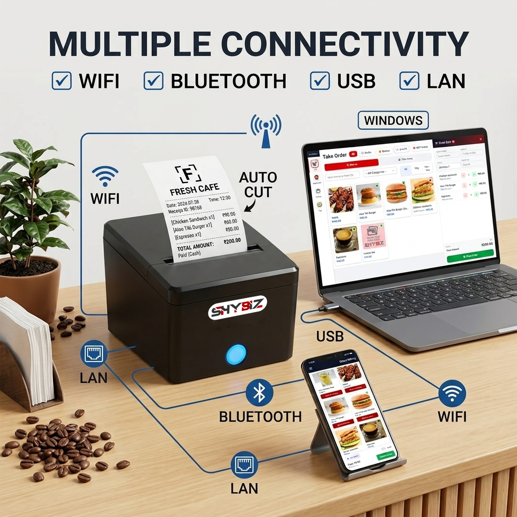 ShyBiz 80mm Auto Cut WiFi, BT, USB Printer